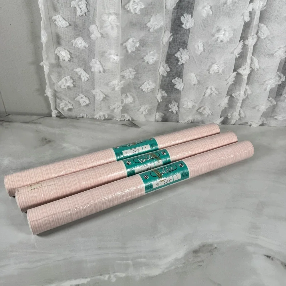 Lot of 3 Rolls Vintage Waldec of Canada Vinyl Wallcoverings Pink Stripes New
